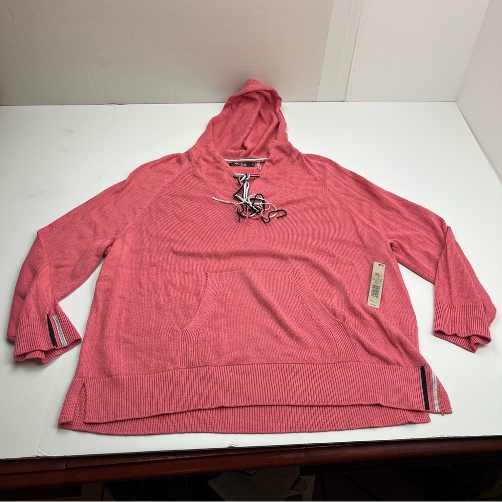 NIC+ZOE Womens Size‎ XL Pink Long Sleeve Hooded Sweater Top Cashmere Blend NEW